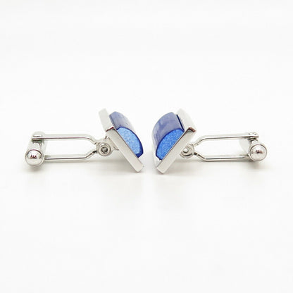 925 Sterling Silver Vintage Walter E Hayward Blue Glass Cufflinks