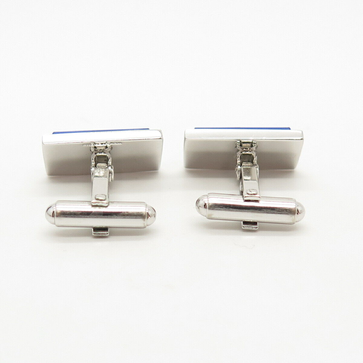 925 Sterling Silver Vintage Walter E Hayward Blue Glass Cufflinks