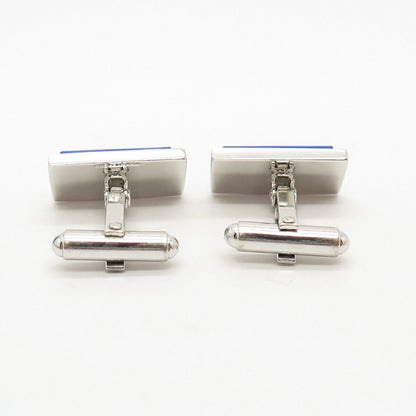 925 Sterling Silver Vintage Walter E Hayward Blue Glass Cufflinks