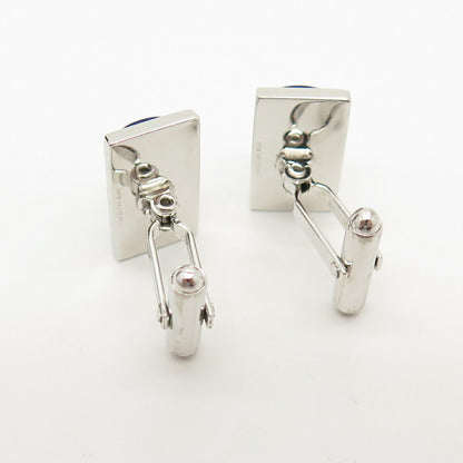 925 Sterling Silver Vintage Walter E Hayward Blue Glass Cufflinks