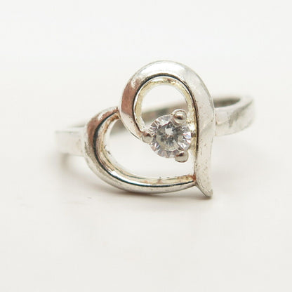 925 Sterling Silver Vintage C Z Open Heart Ring Size 7 3/4