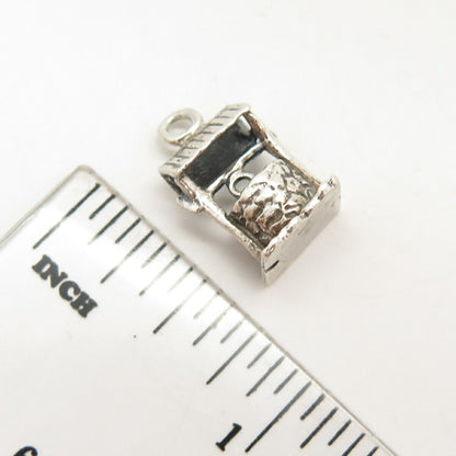 925 Sterling Silver Vintage Well Design Charm Pendant