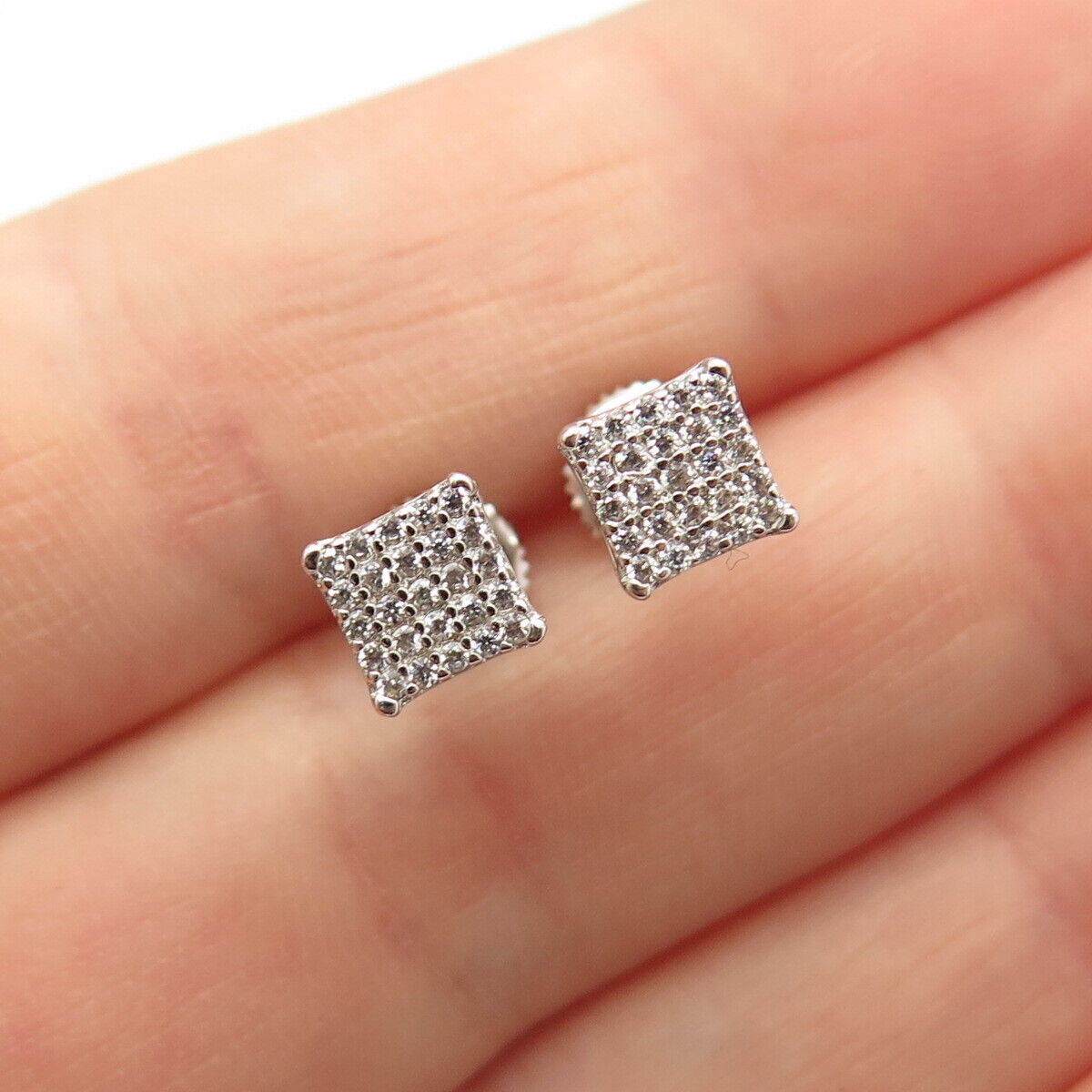 925 Sterling Silver Pave C Z Stud Earrings