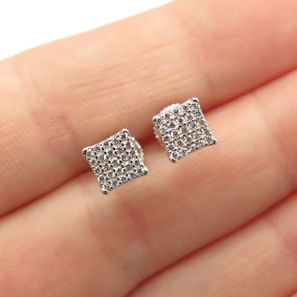 925 Sterling Silver Pave C Z Stud Earrings