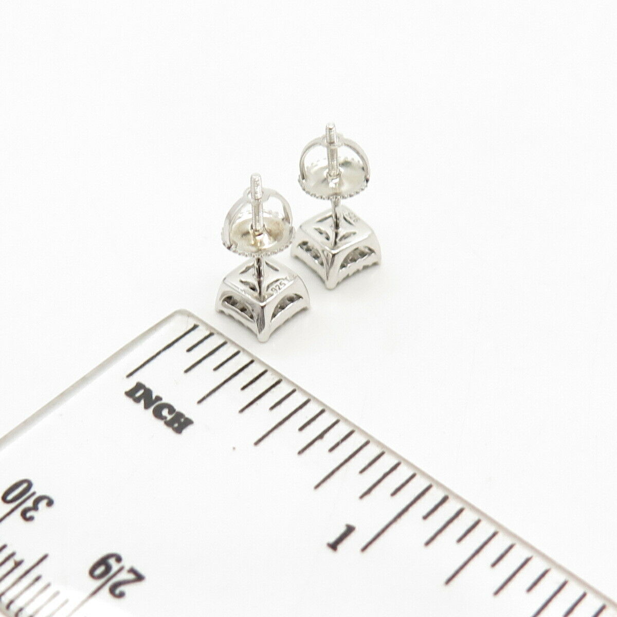 925 Sterling Silver Pave C Z Stud Earrings