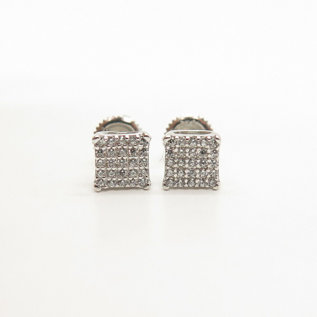 925 Sterling Silver Pave C Z Stud Earrings