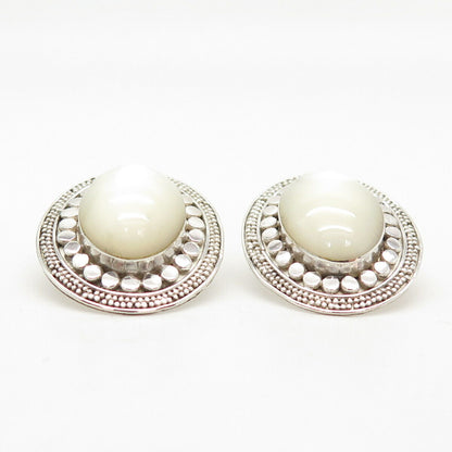 925 Sterling Silver Sajen Real Mother-of-Pearl Oval Earrings