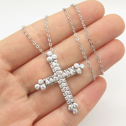 925 Sterling Silver C Z Cross Pendant Rolo Chain Necklace 19"