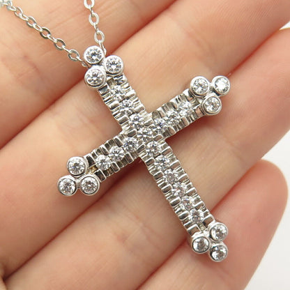 925 Sterling Silver C Z Cross Pendant Rolo Chain Necklace 19"