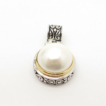 925 Sterling Silver Faux Pearl Ornate Pendant