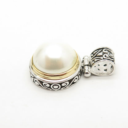 925 Sterling Silver Faux Pearl Ornate Pendant