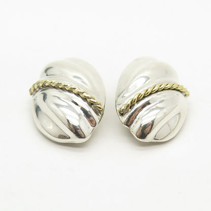 925 Sterling Silver 2-Tone Vintage Mexico Ribbed Twisted Clip On Earrings