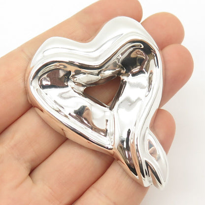 925 Sterling Silver Vintage Mexico Open Heart Hollow Pin Brooch / Pendant