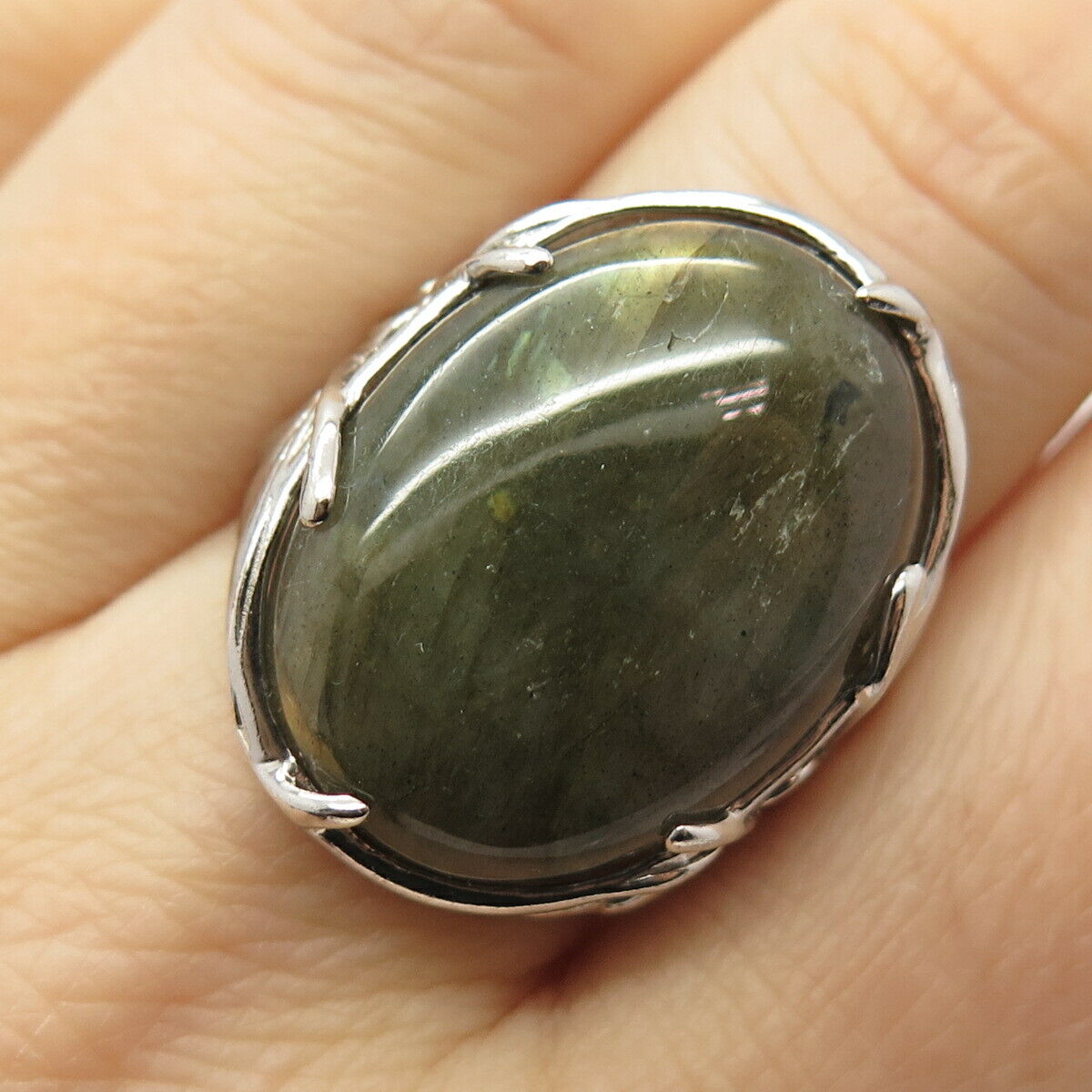 925 Sterling Silver Real Labradorite Gemstone Ring Size 9