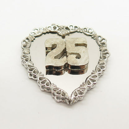 925 Sterling Silver 2-Tone Vintage "25" Heart Pendant