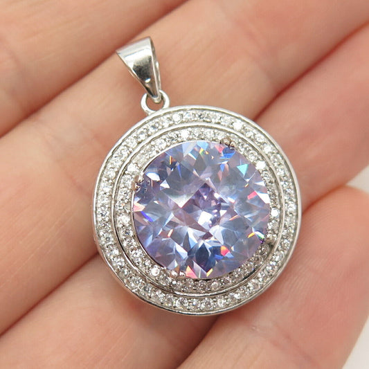 925 Sterling Silver White & Blue Topaz-Tone C Z Pendant