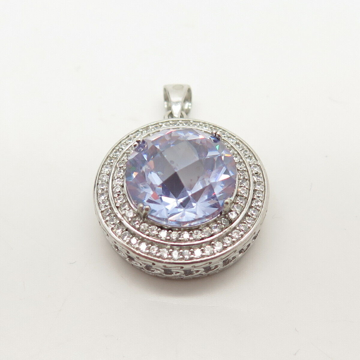 925 Sterling Silver White & Blue Topaz-Tone C Z Pendant