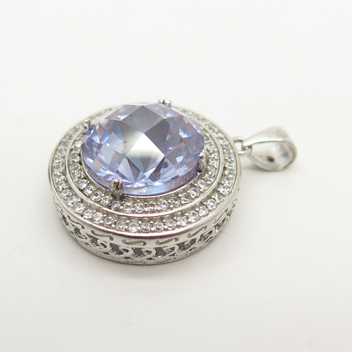 925 Sterling Silver White & Blue Topaz-Tone C Z Pendant