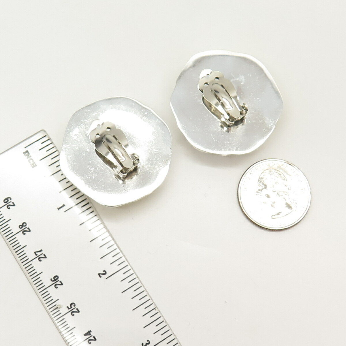 925 Sterling Silver 2-Tone Vintage Mexico Floral Hollow Clip On Earrings