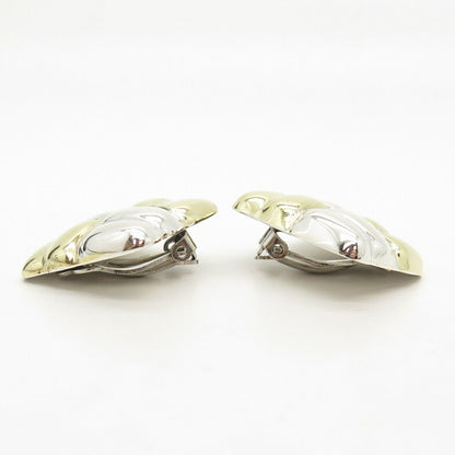 925 Sterling Silver 2-Tone Vintage Mexico Square Hollow Clip On Earrings