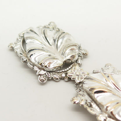 925 Sterling Silver Antique Floral Leaf Design Link Bracelet 6 3/4"