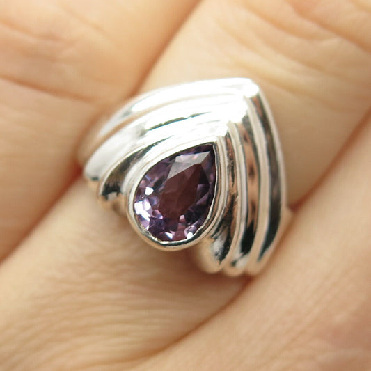 925 Sterling Silver Vintage Real Amethyst Gemstone Ring Size 6 3/4