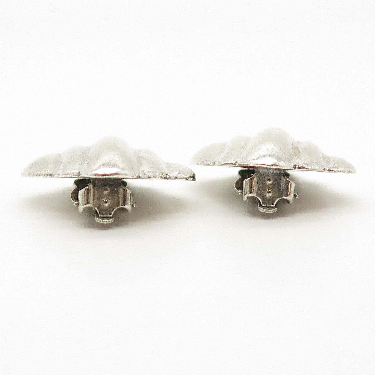 925 Sterling Silver Vintage Mexico Ribbed Hollow Clip On Earrings