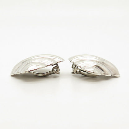 925 Sterling Silver Vintage Mexico Ribbed Hollow Clip On Earrings