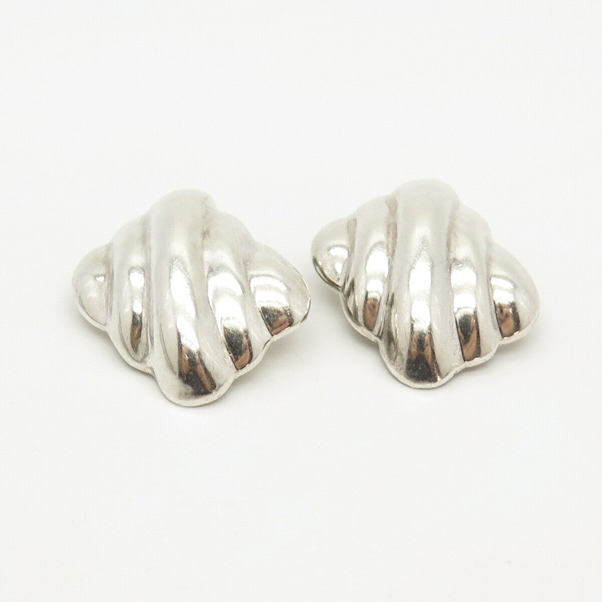 925 Sterling Silver Vintage Mexico Ribbed Hollow Clip On Earrings