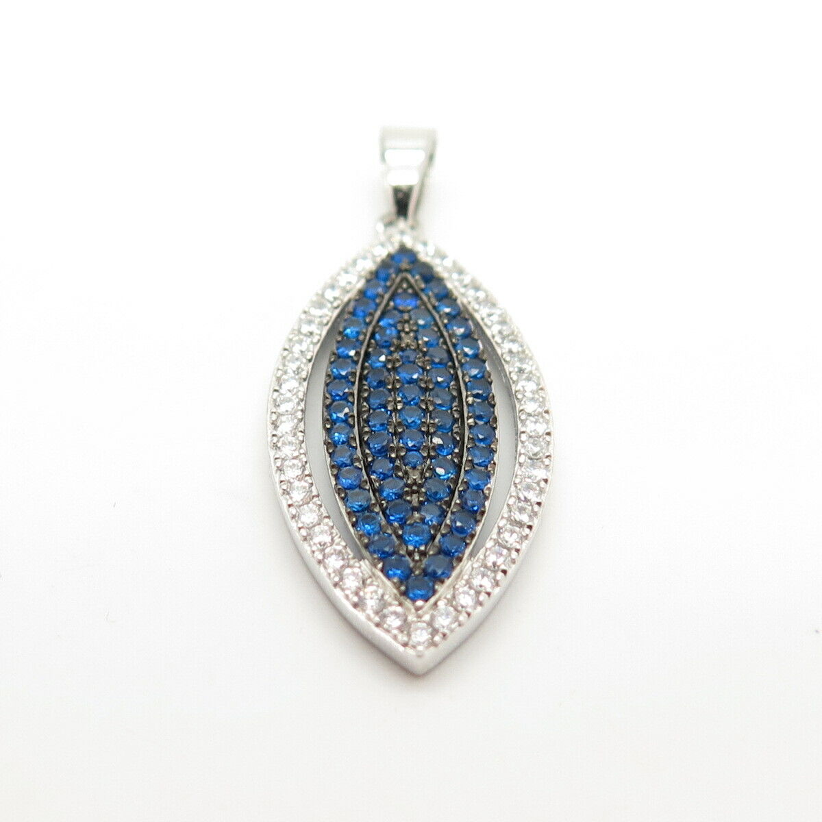 925 Sterling Silver White & Blue C Z Marquise Shape Pendant