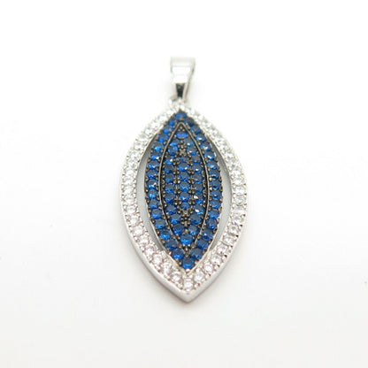 925 Sterling Silver White & Blue C Z Marquise Shape Pendant