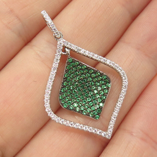 925 Sterling Silver White & Peridot-Tone C Z Pendant