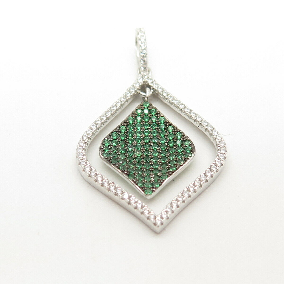 925 Sterling Silver White & Peridot-Tone C Z Pendant