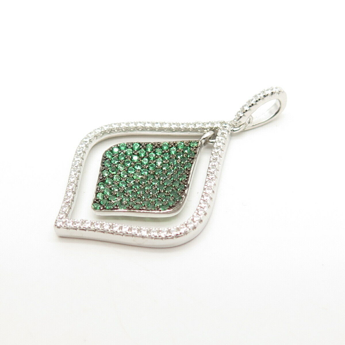 925 Sterling Silver White & Peridot-Tone C Z Pendant