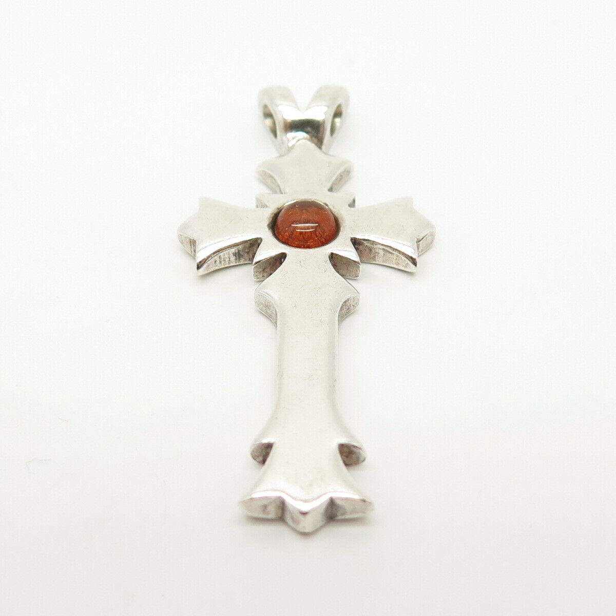 925 Sterling Silver Vintage Real Amber Cross Pendant