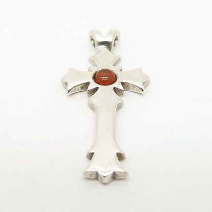 925 Sterling Silver Vintage Real Amber Cross Pendant