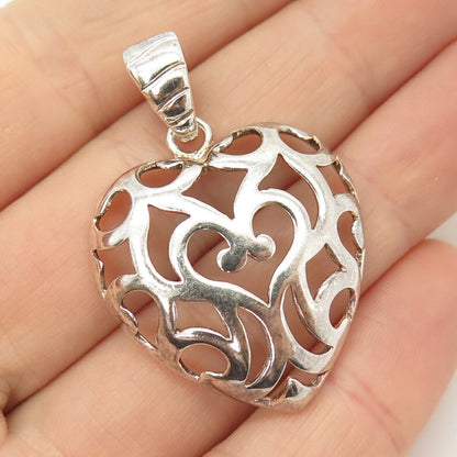 925 Sterling Silver Vintage Italy Milor Swirl Heart Pendant