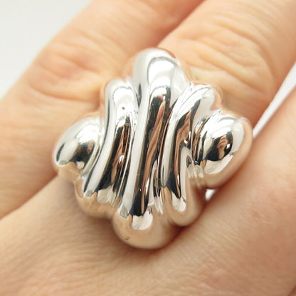 925 Sterling Silver Vintage Ribbed Wide Ring Size 6 3/4