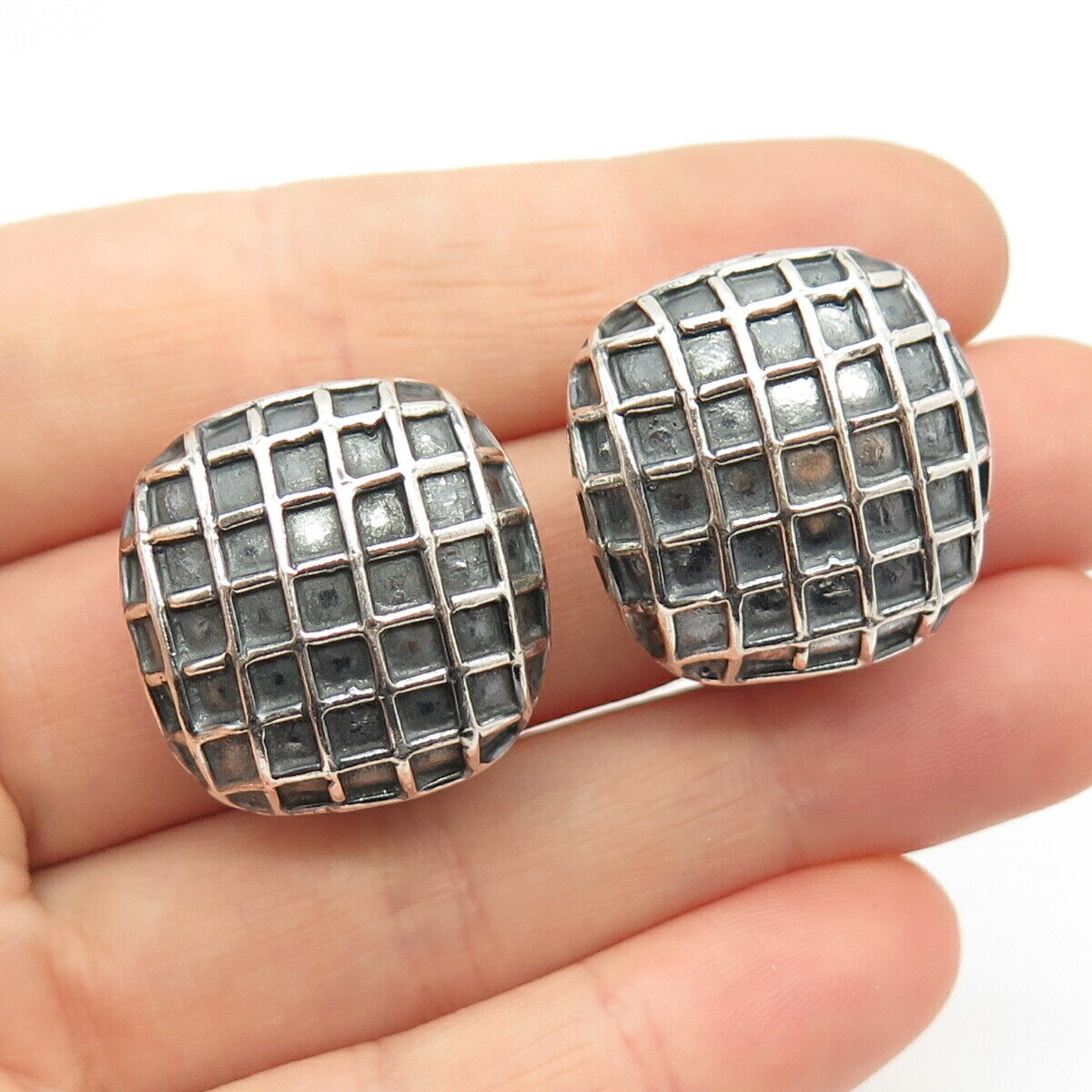 925 Sterling Silver Vintage Zina Cage Design Clip On Earrings