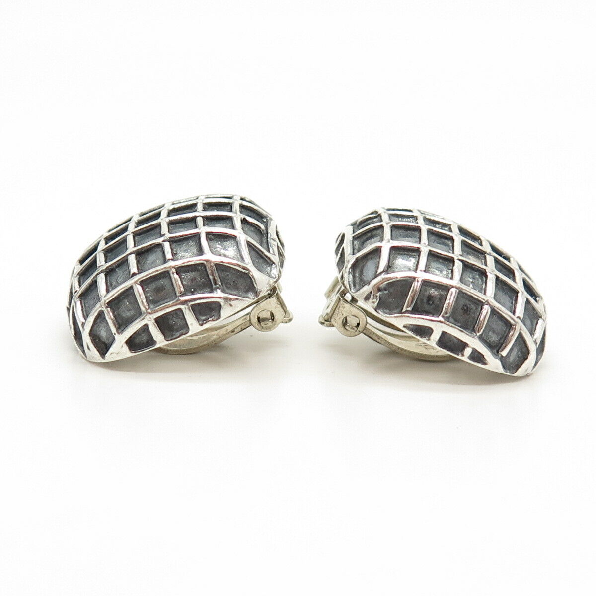 925 Sterling Silver Vintage Zina Cage Design Clip On Earrings