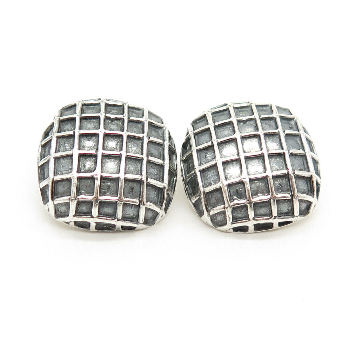 925 Sterling Silver Vintage Zina Cage Design Clip On Earrings