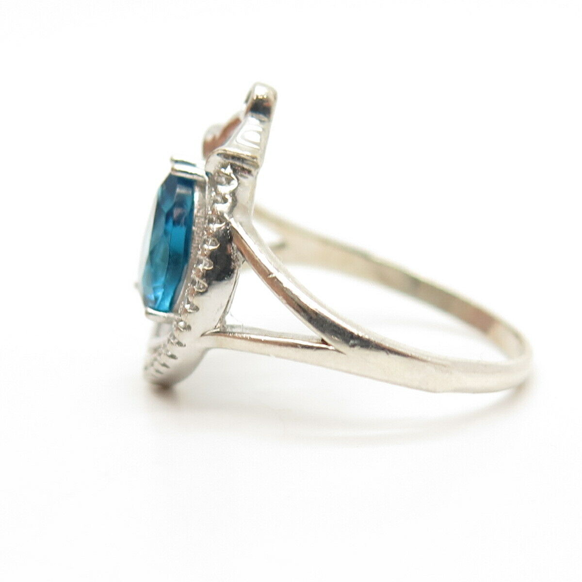 925 Sterling Silver White & Aquamarine-Tone C Z Ring Size 8 3/4