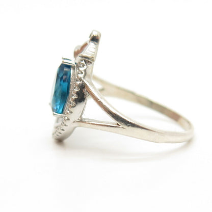 925 Sterling Silver White & Aquamarine-Tone C Z Ring Size 8 3/4