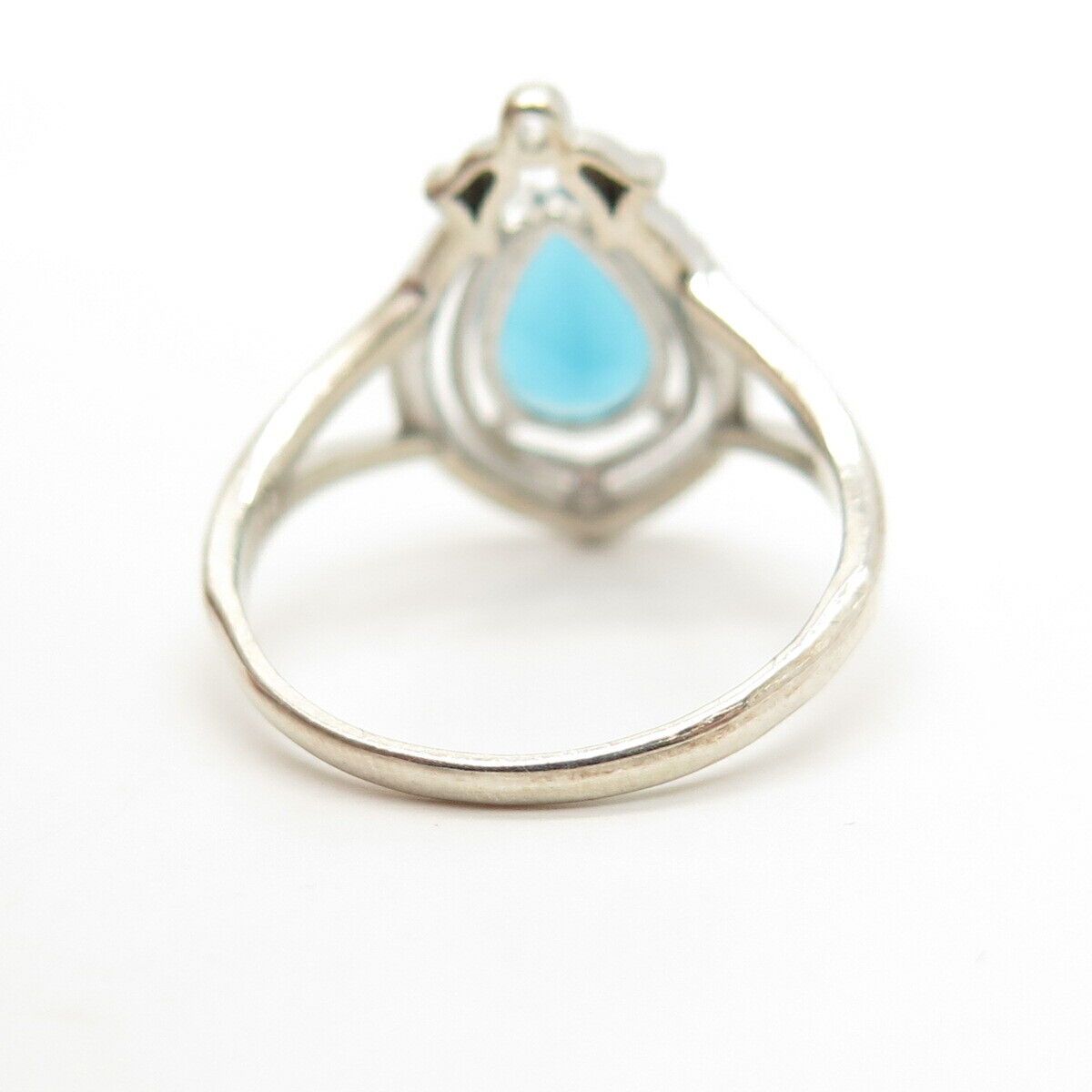 925 Sterling Silver White & Aquamarine-Tone C Z Ring Size 8 3/4