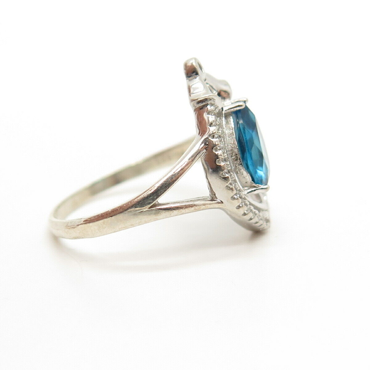 925 Sterling Silver White & Aquamarine-Tone C Z Ring Size 8 3/4