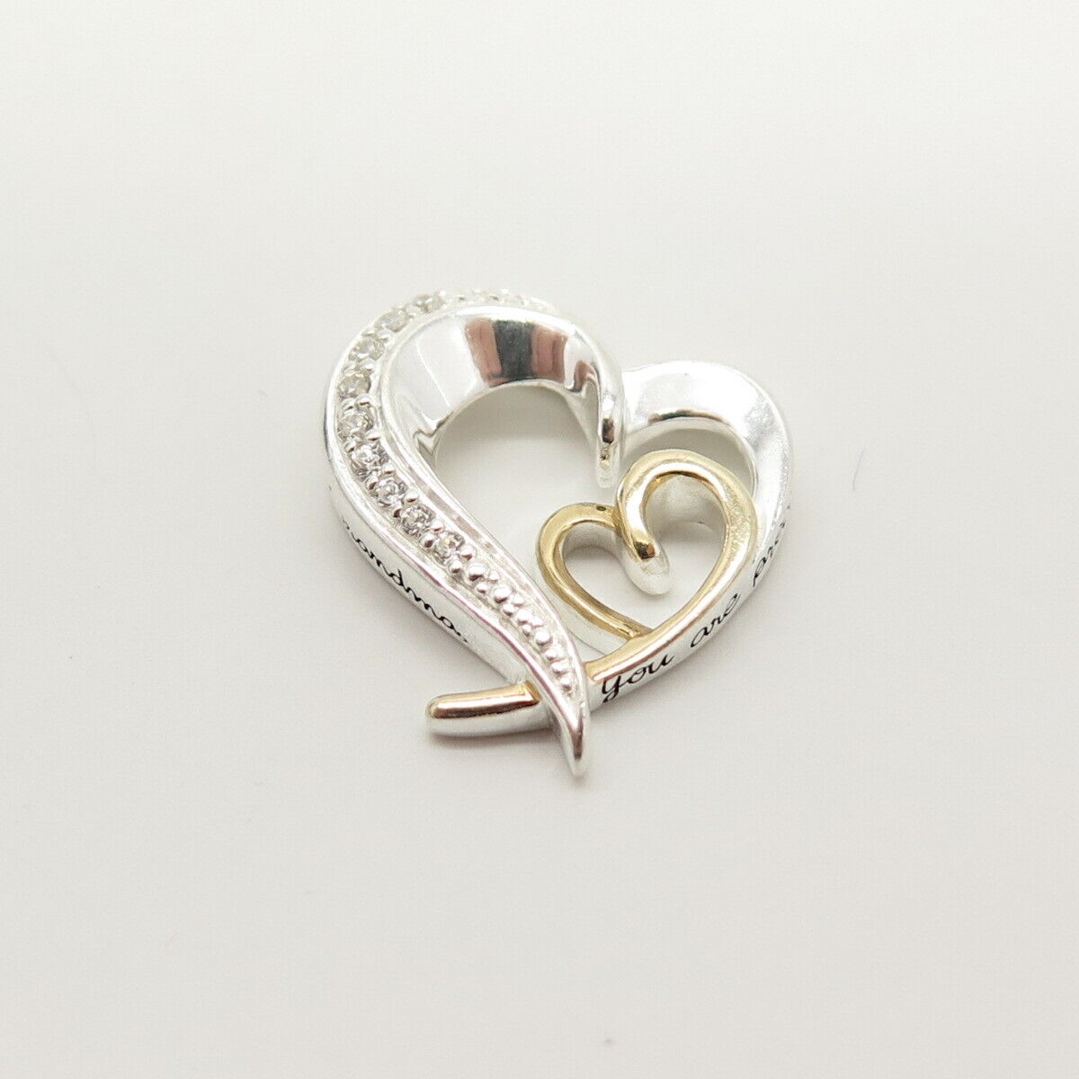 925 Sterling Silver 2-Tone Double Open Heart Slide Pendant