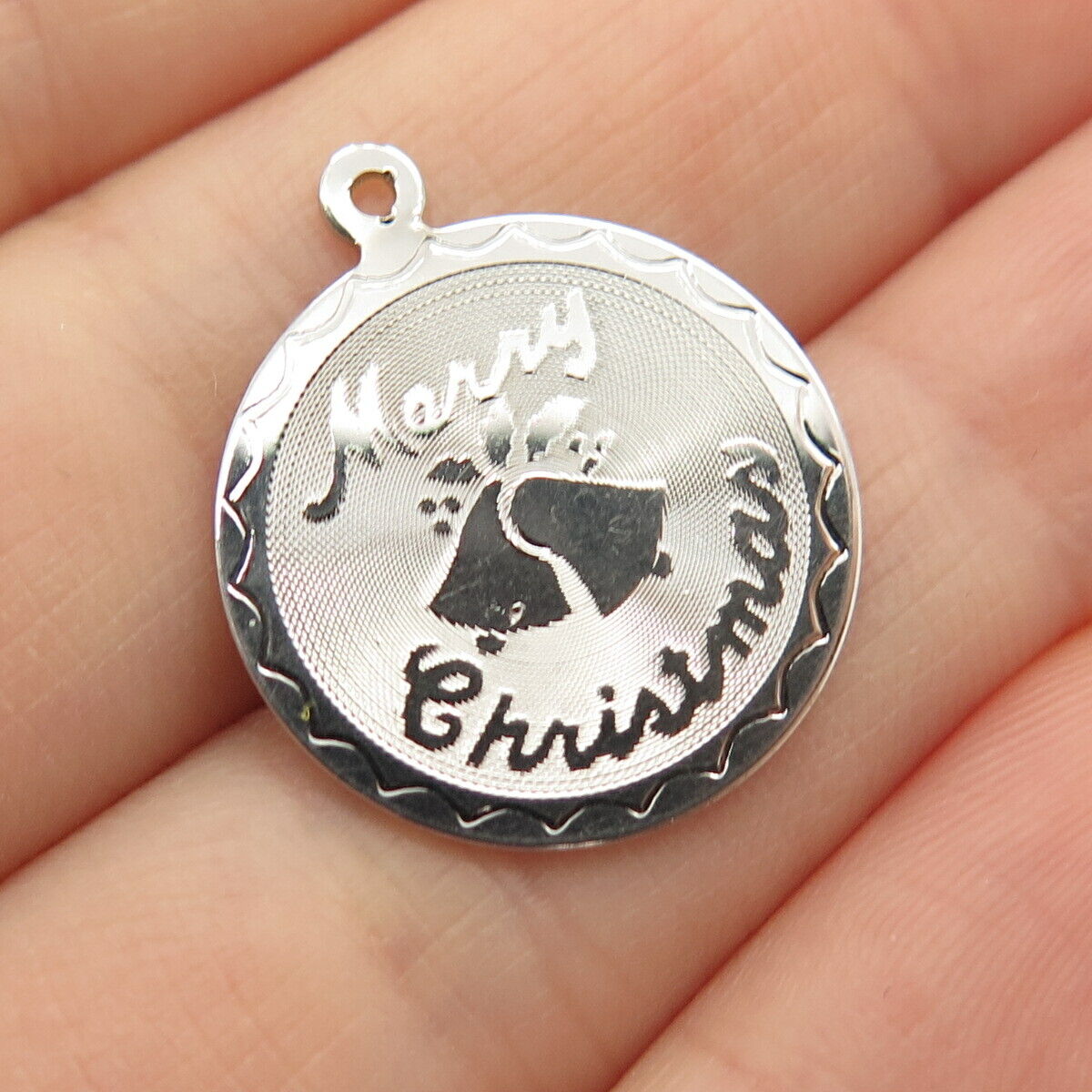 925 Sterling Silver Vintage "Merry Christmas" Round Pendant