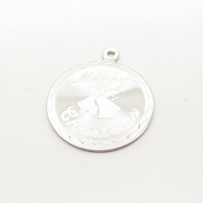 925 Sterling Silver Vintage "Merry Christmas" Round Pendant