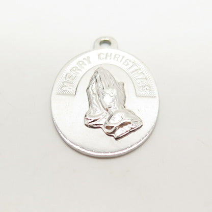 925 Sterling Silver Vintage "Merry Christmas" Hands in Prayer Pendant