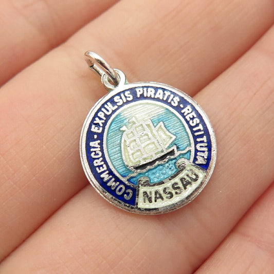 925 Sterling Silver Vintage Breadner & Co Enamel "Nassau" Ship Pendant